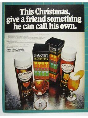 Print Ad Calvert Cocktails Manhattan Whiskey Sour Vintage Christmas MOD 1960s